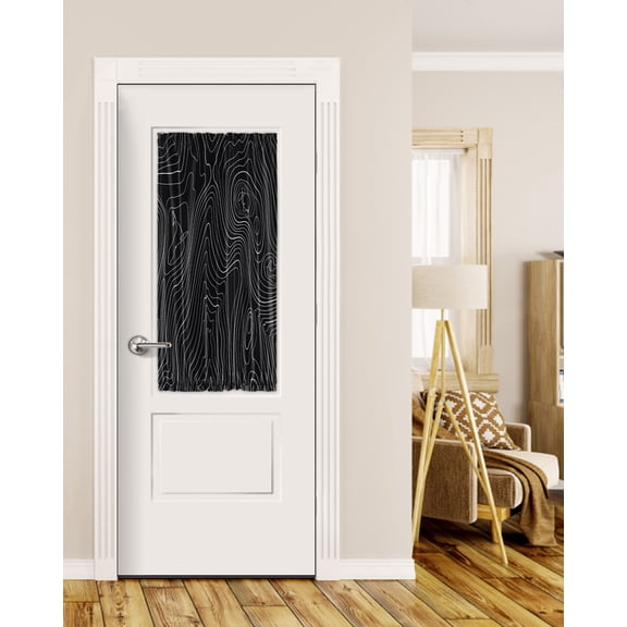 Black Abstract, Blackout Door Curtains for French, Glass,Front, Back, Patio Door, Modern Geometric Minimalist Stripes Thermal Insulated Rod Pocket Window Curtain Drapes With Tiebacks 25"x40"