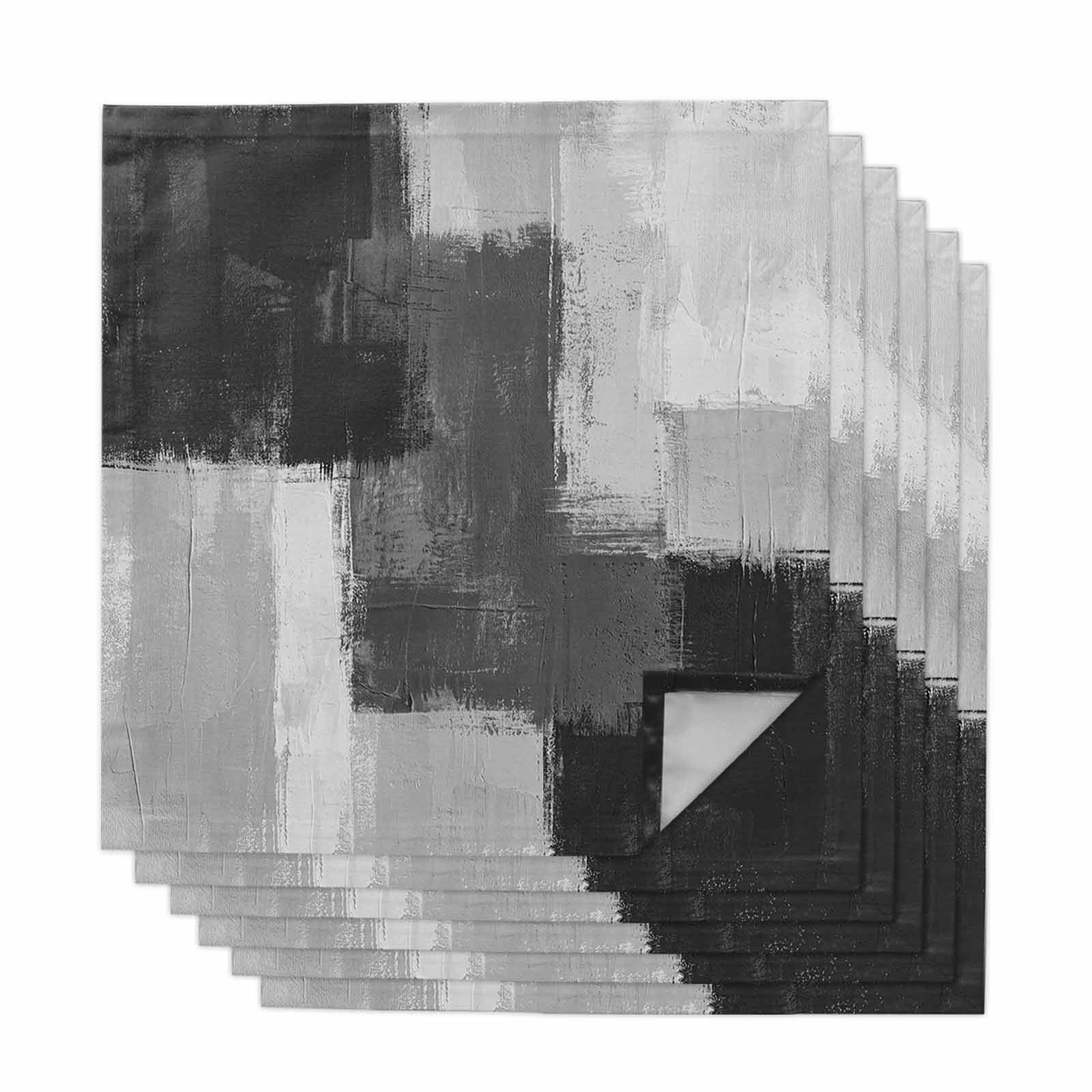 Black Abstract Cloth Napkins, Grey Geometric Oil Painting Vintage Ombre ...