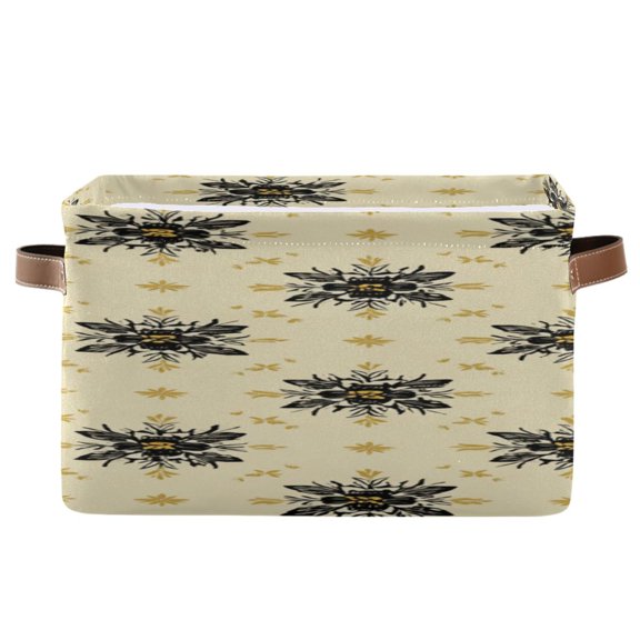 Black Abstract Flower Pattern Square Storage Bins with Handles Collapsible Containing Box 1 Pack