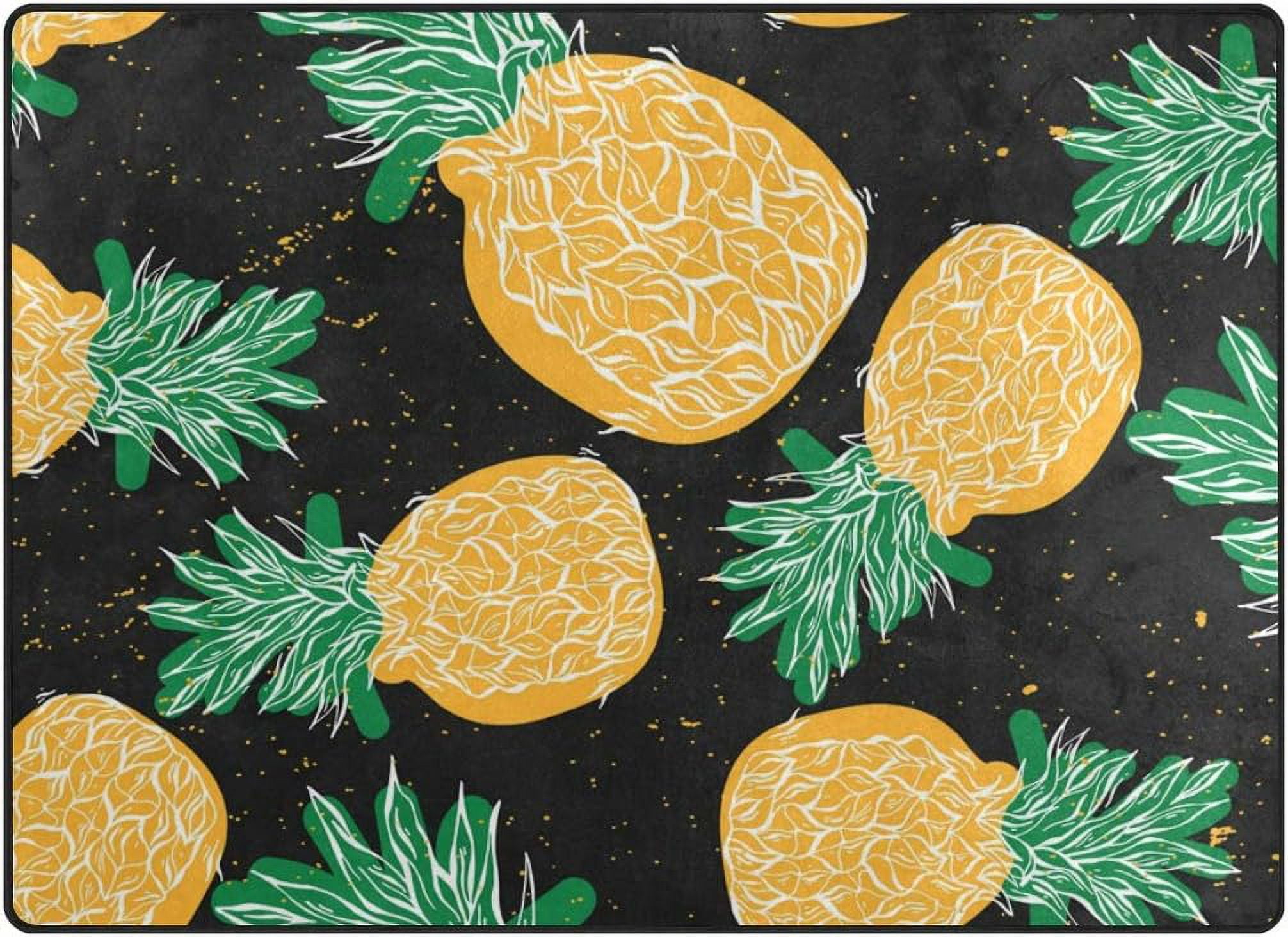 Black Abstract Fruit Yellow Pineapple Area Rug 5x7 Soft Large Area Rugs