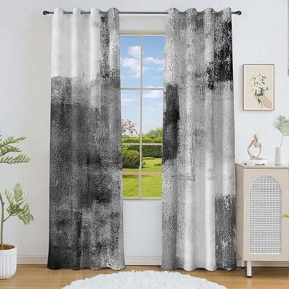Black Abstract Geometric Curtains For Bedroom Country Rustic Grey Farmhouse Room Darkening Window Drapes For Living Room 26"W x 63"L (Pack of 2)