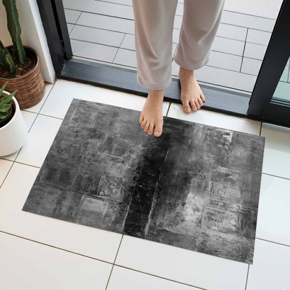 Black Abstract Indoor Door Mat 16x24 Inch Vintage Graffiti Mottled Texture Front Door Mat Non Slip Washable Entryway Rug Low Profile Dirt Trapper Doormat for Bathroom Kitchen Bedroom