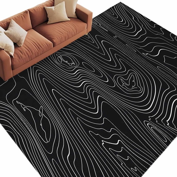 Black Abstract Large Area Rugs for Bedroom Living Room, Soft Non Slip Carpet Bedside Rug, Modern Geometric Minimalist Stripes Rectangular Floor Cover Kitchen Accent Rug 5'x7' for Dining Room/Office
