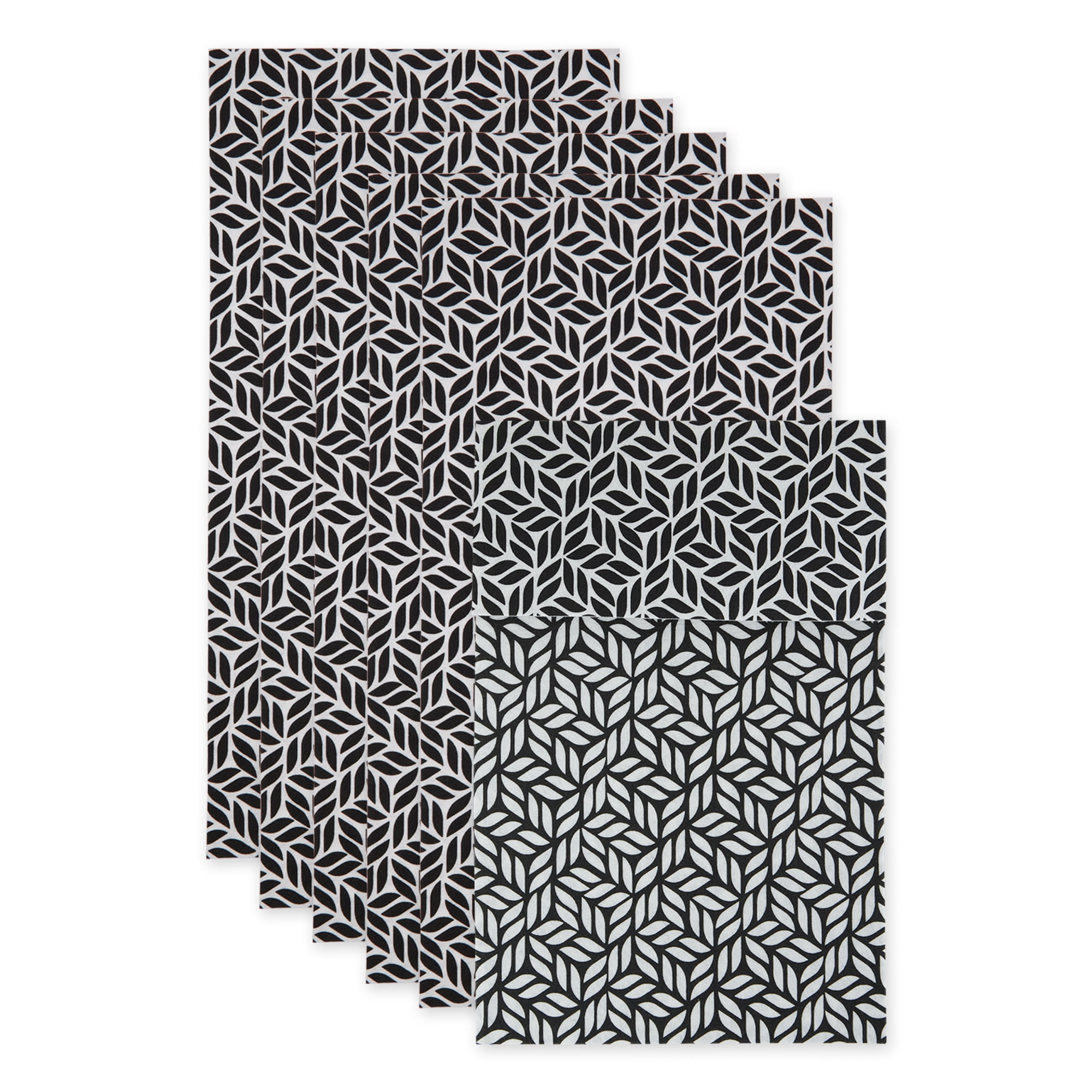 Black and White Abstract Leaf Print Fabric Fridge Liners, 12x24, Set of 6