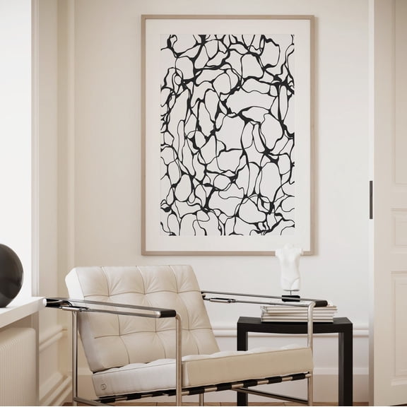 Black Abstract Line Wall Art Prints, Minimal Nordic, Modern Scribble, Drawing, Modern Living Room And Office Decor