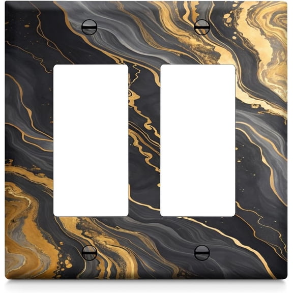 Black Abstract Marble Texture Light Switch Cover Plates 2 Gang Light Switch Plates Outlet Covers Decorative Covers Switch Plate Electrical Wall Plate for Bathroom Home Decor 4.5 * 4.4 Inch