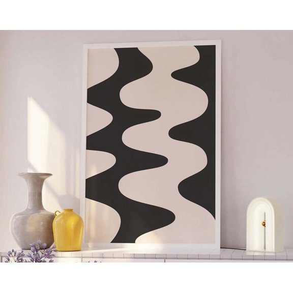 Black Abstract Print, Art, Trendy Neutral 70S Retro Art, Cute Trendy Wall Art Wall Art, Modern Wall Decor, 8x12 UNFRAMED