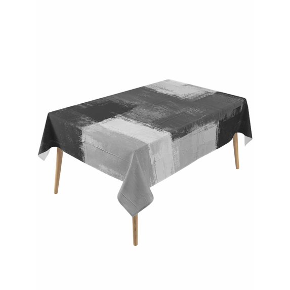 Black Abstract Rectangle Tablecloth, Grey Geometric Oil Painting Vintage Ombre Waterproof & StainResistant Tablecloth, Washable Oil-proof Table Cover for Dining/Party/Wedding/Camping/Buffet 60x120 In