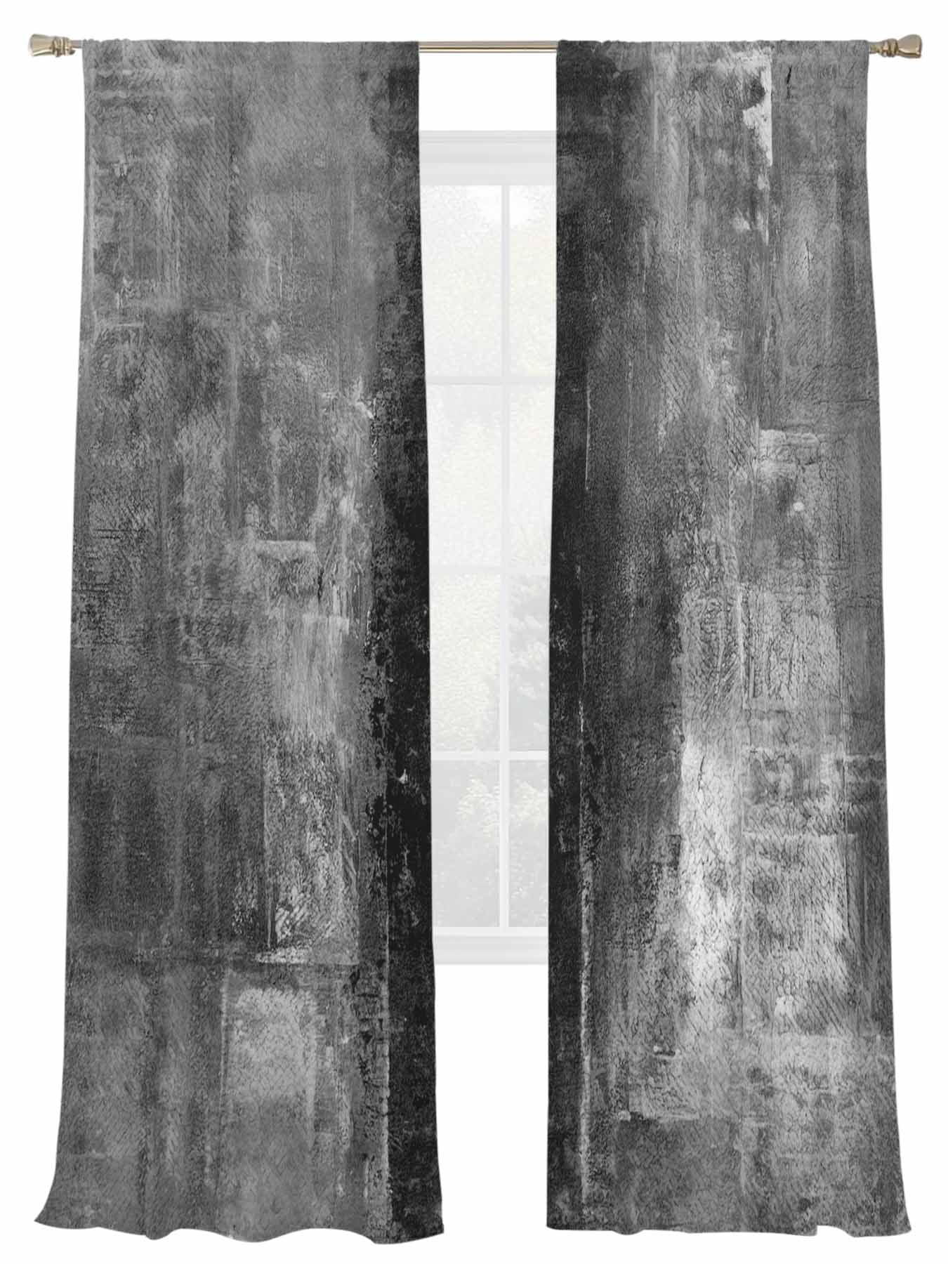 Black Abstract Sheer Curtains 84 Inch Long 2 Panels, Vintage Graffiti  Mottled Texture Light Filtering Rod Pocket Semi Sheer Curtains, Sheer Voile  ..., image size:1350x1800