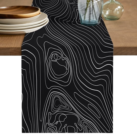 Black Abstract Table Runner 90 Inches Long,Modern Geometric Minimalist ...
