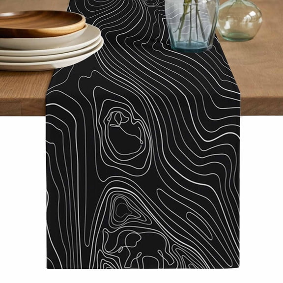 Black Abstract Table Runner, Modern Geometric Minimalist Stripes Washable Cotton Linen Table Runners 36 Inches Long, Dresser Scarf Runner for Nightstand/End Tables/Round Tables 13''x36''