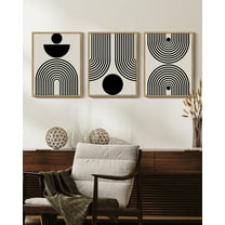 Black Abstract Wall Art 11x14in Natural Framed Geometry Minimalist Sun Lines Framed Canvas Painting Artwork for Office Dining Room Hallway