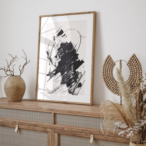Black Abstract Wall Art Prints, White Brush Stroke, Minimal Modern ...