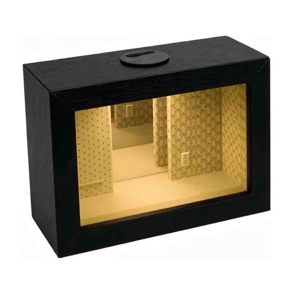 Black Abyss Mirror Miniature Display Box with Warm LED Light, Desktop Figurine Shadow Showcase for Mini Scene Tabletop Hobby Decor Gift