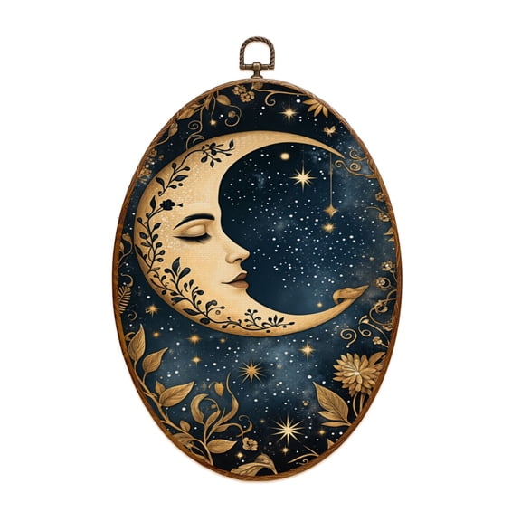 Black Academia Canvas Wall Art Sun Moon Celestial Gothic Wildflowers Aesthetic Dark Academia Vibe Oval Framed Canvas Prints Vintage Wall Hanging Decor for Dorm Home Office 8.6"x11.4"