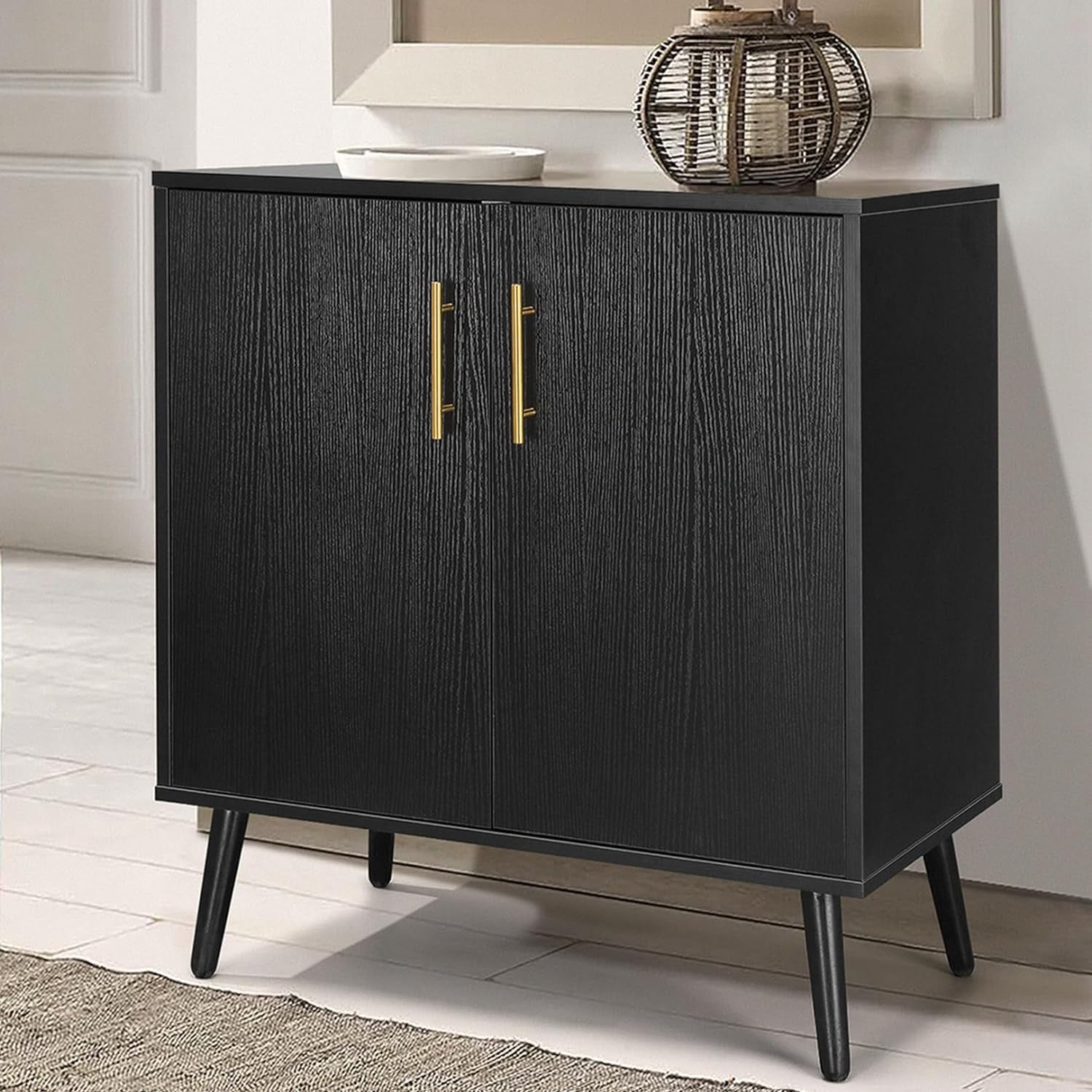 Black Accent Cabinet with 2 Doors, Free Standing Sideboard Buffet ...