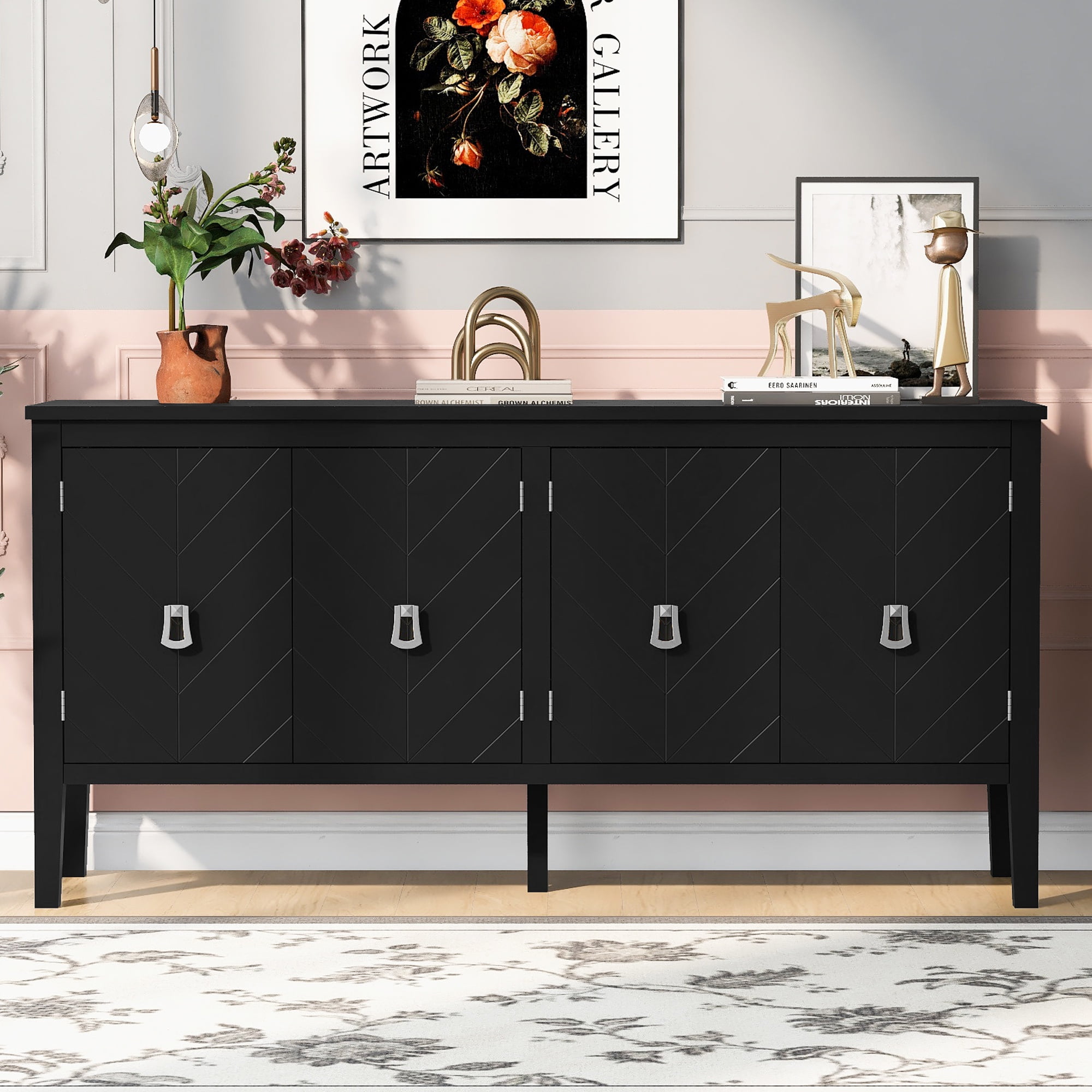 Black Accent with 4 Doors, Atumon Storage Modern