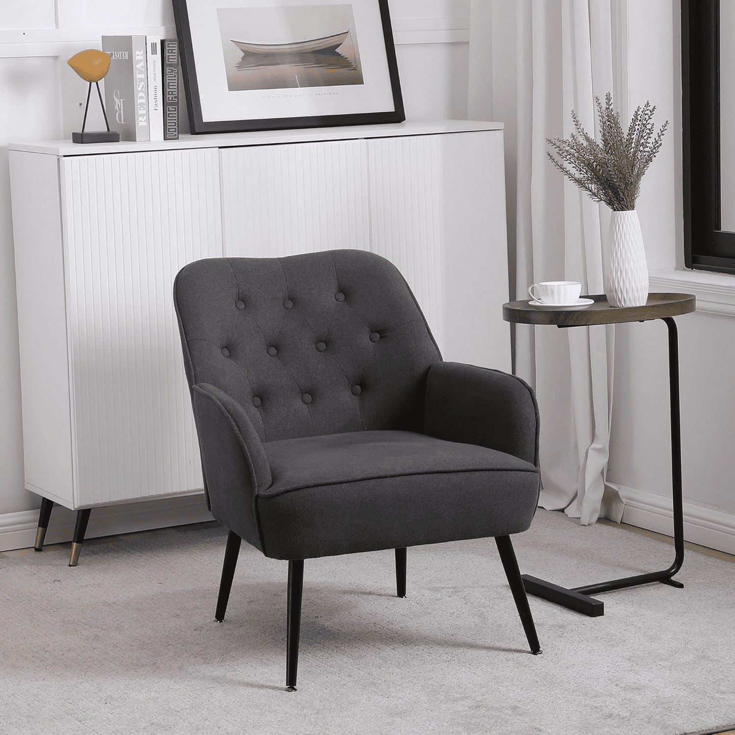 Black Accent Chair with Gold Metal Legs Reading Chair Velvet Vanity