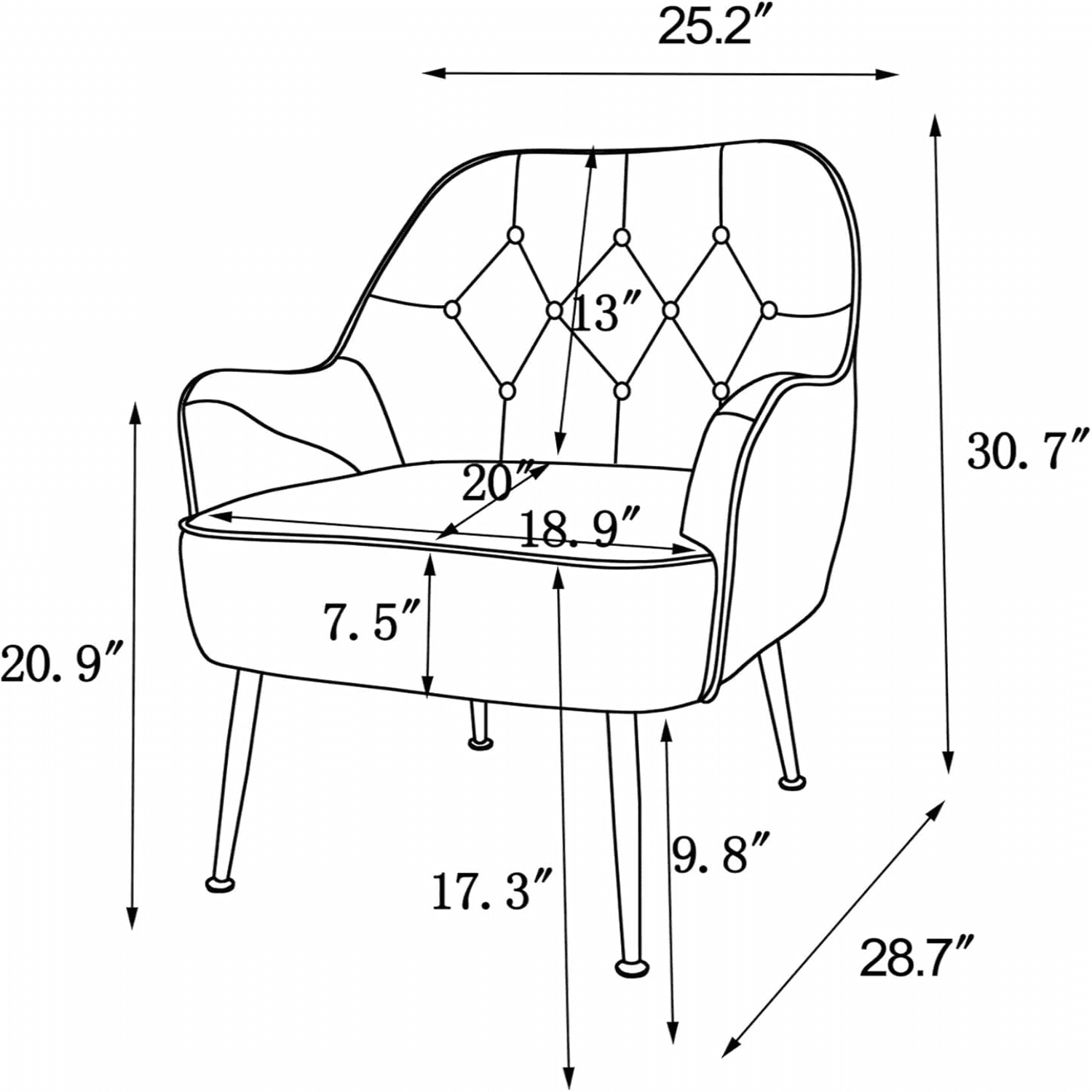 Black Accent Chair with Gold Metal Legs Reading Chair Velvet Vanity