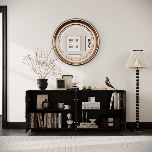 Black Accent Sideboard Buffet Cabinet, 59 Inch Freestanding Table for Living Room and Kitchen Storage Needs
