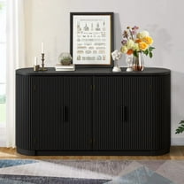 Black Accent Storage Cabinet, Curved Sideboard Cabinet, Atumon Storage Cabinet with 4 Doors and Adjustable Shelves, Modern Buffet Sideboard, Wood Cabinet Furniture for Entryway Hallway Living Room