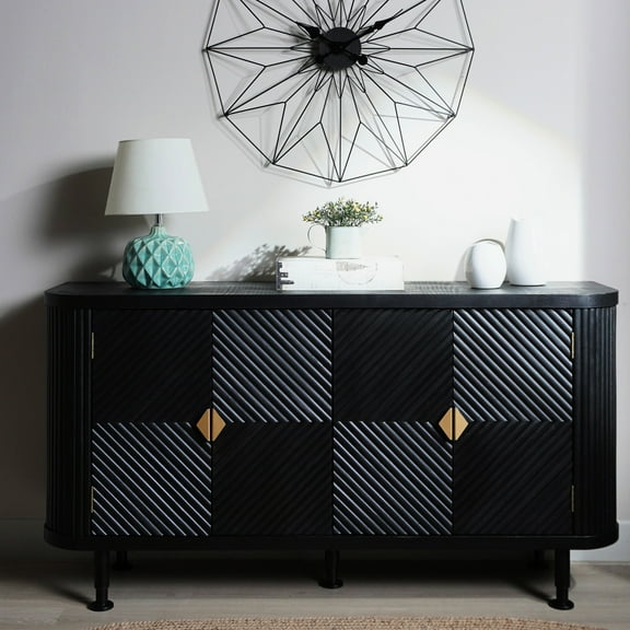 Black Accent Storage Cabinet With Four Doors For Family Room Large Space Home