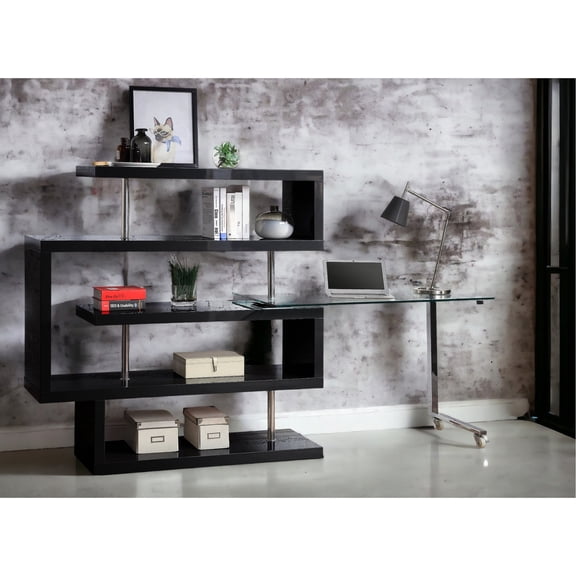 Black - Accented Design / Flexible Writing Desk with Storage Shelves