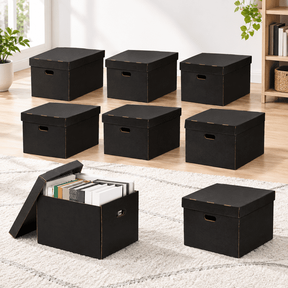 Black Acid Free Archival Storage Cartons, 10 Pack, 15 x 12 x 10 Inch