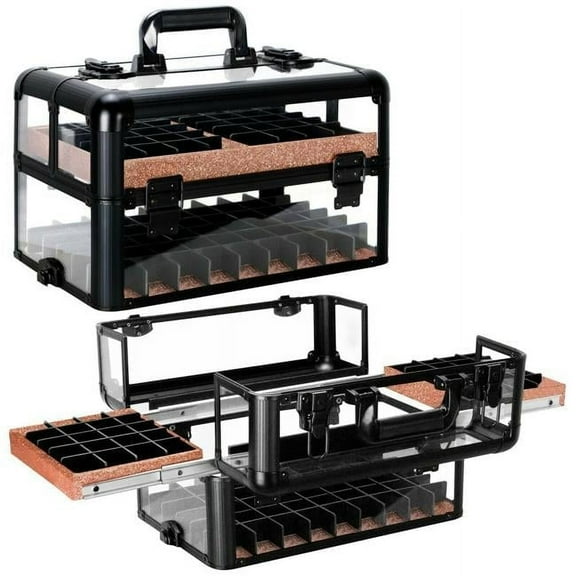 Ver Beauty VP014-141 3.8 mm Acrylic Armored Easy Slide Tray Professional Cosmetic Makeup Nail Case with Foundation Holder, Black