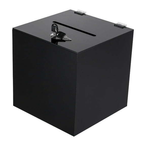 Black Acrylic Donation Box, Square Suggestion Box with Lock, Money Storage Container