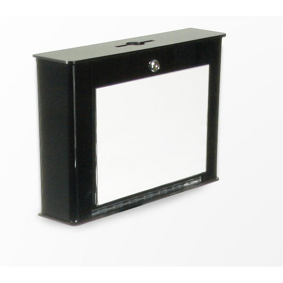 Black Acrylic Locking Drop Box With Clear Acrylic Sign Holder, Wall Mounted, Anti-Theft Panel, 15 x 10-1/2 x 3-3/8-Inch (UKBFL)