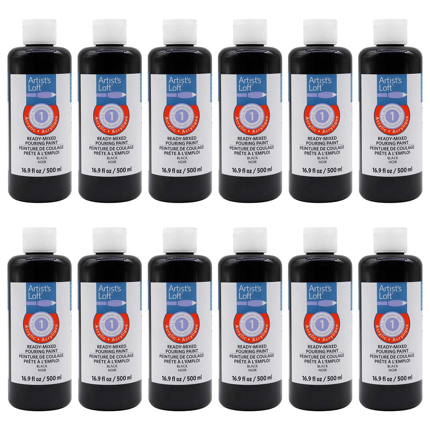 Black Acrylic Ready-Mixed Pouring Paint by Artist's Loft - Academic Level 1 Paint for Drawing - Painting - Art & Crafts Supplies - Bulk 12 Pack