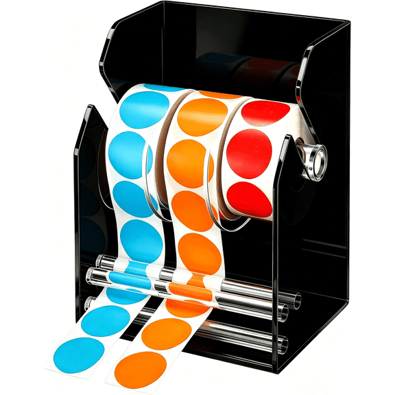 Black Acrylic Sticker Roll Dispenser, Multi-Roll Label Organizer Holder, Desktop Tape Dot Label Storage Rack for Office Craft Boutique