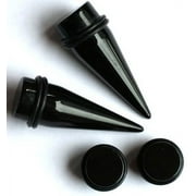 ZAYA BODY Black Acrylic Tapers AND Black Plugs gauges ear stretching kit - Size=1"