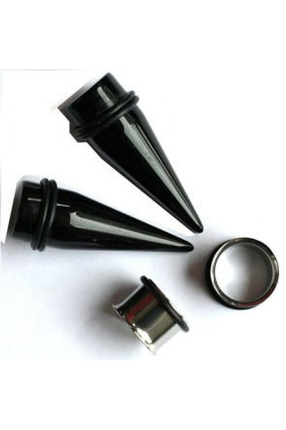Black Acrylic Tapers AND Black Plugs gauges ear stretching kit - Size=3/4"