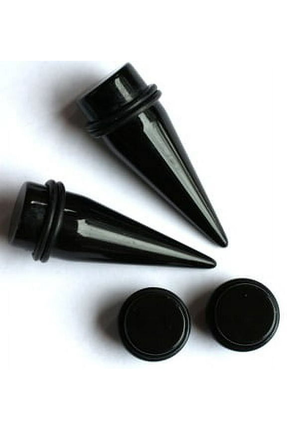 Black Acrylic Tapers AND Black Plugs gauges ear stretching kit - Size=7/8"