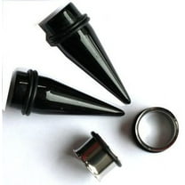 Black Acrylic Tapers AND Steel Tunnels Plugs Gauges Ear Stretching Kit - Size=7/16"