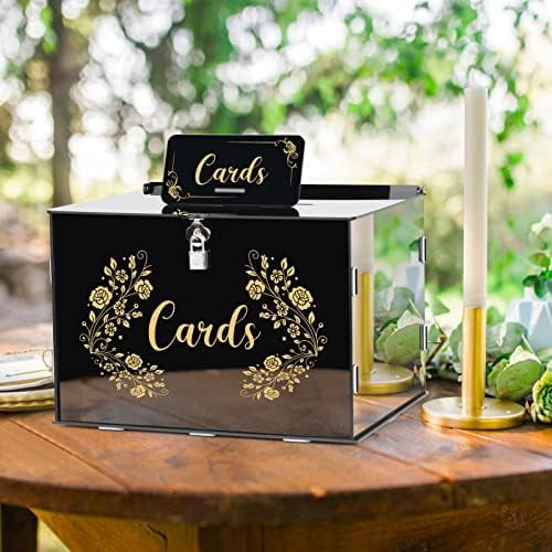 Black Acrylic Wedding Card Box with Lock and Card Sign Large DIY Rustic ...