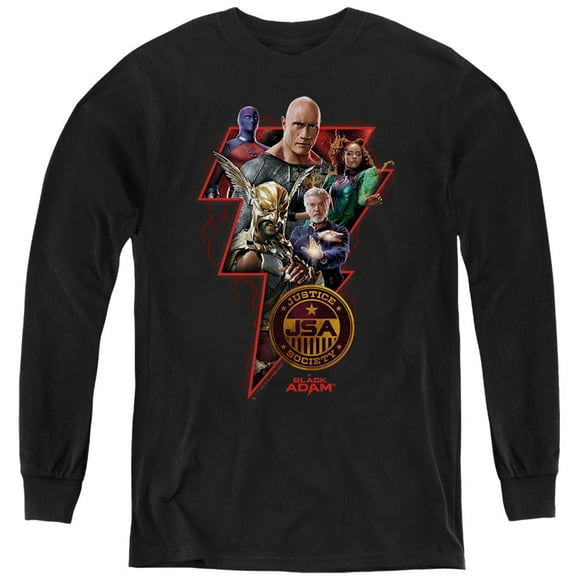 Black Adam Black Adam Character Bolt Kids Long Sleeve T Shirt (Large) for Youth Boys and Girls, Black