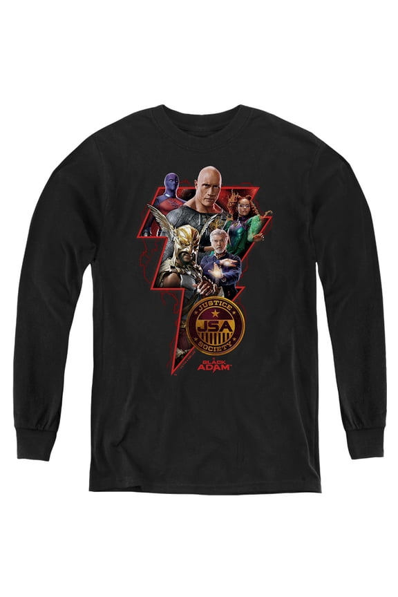Black Adam Black Adam Character Bolt Kids Long Sleeve T Shirt (X-Large) for Youth Boys and Girls, Black