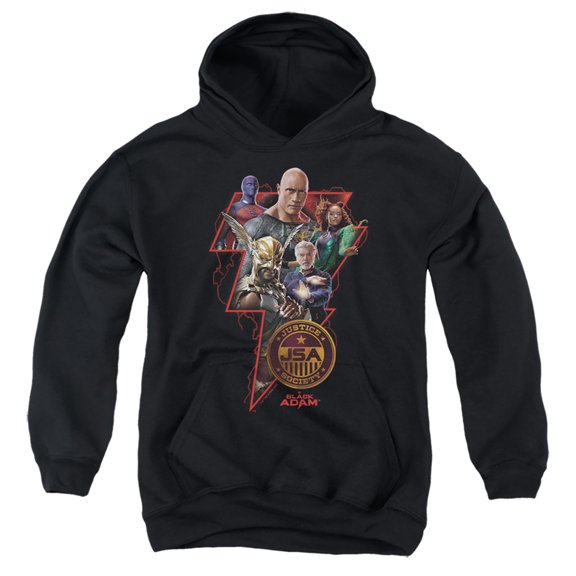 Black Adam Black Adam Character Bolt Kids Pull-Over Hoodie (X-Large) for Youth Boys and Girls, Black