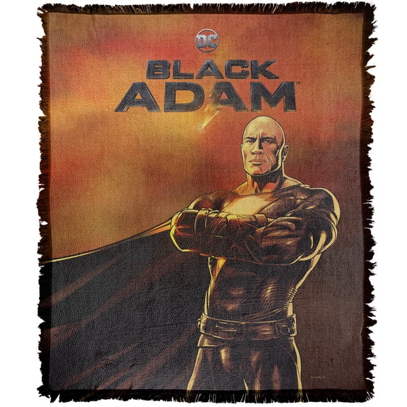 Black Adam Blanket, 50"x60" Black Adam Logo and Character Woven Tapestry Cotton Blend Fringed Throw Blanket