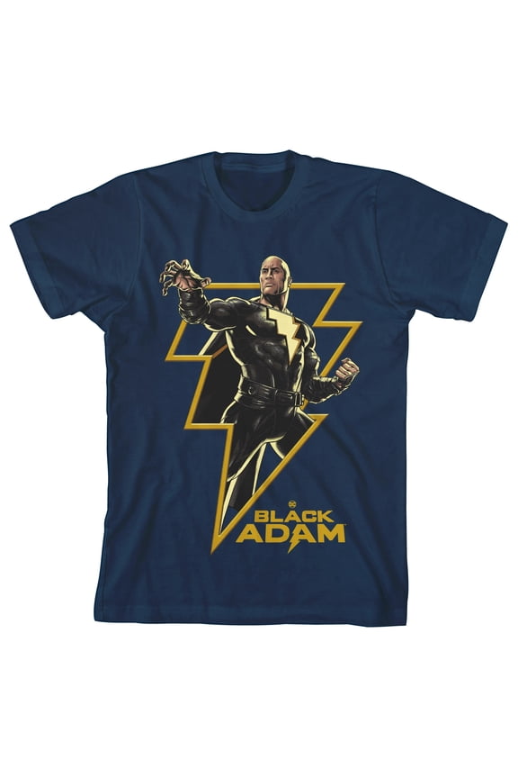 Black Adam Inside Gold Thunderbolt Youth Boys Navy T-Shirt-XS