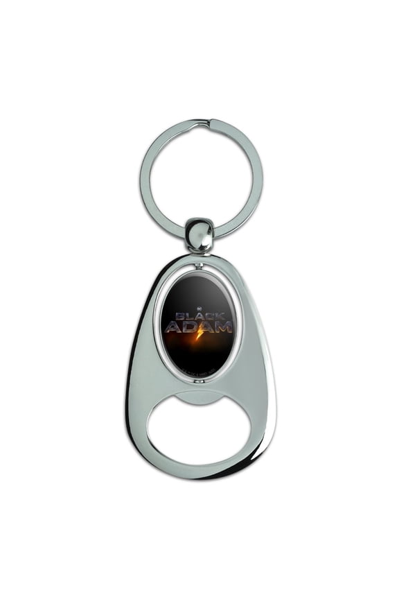 Black Adam Logo Keychain Chrome Metal Spinning Oval Bottle Opener