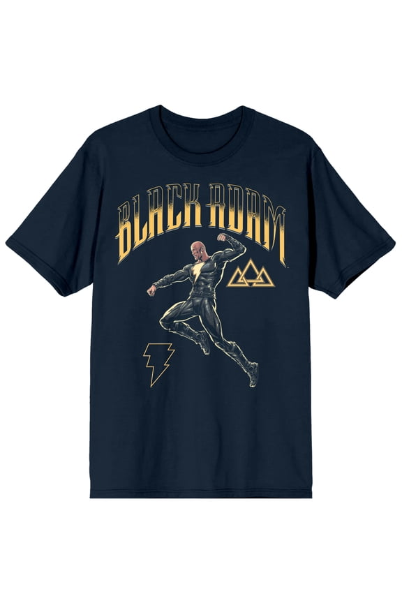 Black Adam Movie Character and Title Logo Men's Navy Blue Graphic Tee-3XL