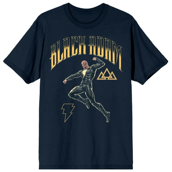 Black Adam Movie Character and Title Logo Men's Navy Blue Graphic Tee-Small
