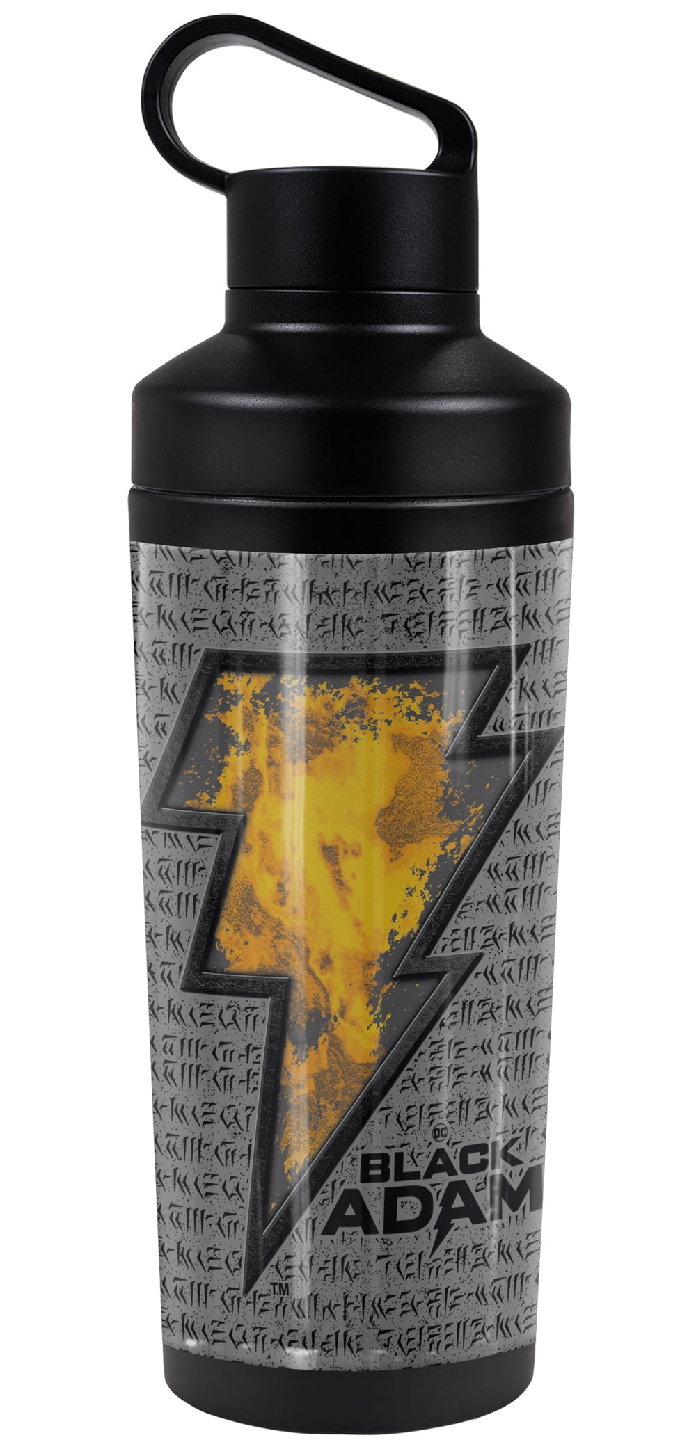 Black Adam Official Emblem Bolt 18 oz Insulated Water Bottle, Leak Resistant, Vacuum Insulated Stainless Steel with 2-in-1 Loop Cap