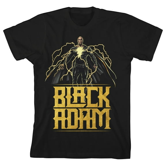 Black Adam with Gold Effect Logo Youth Boys Black T-Shirt-XS