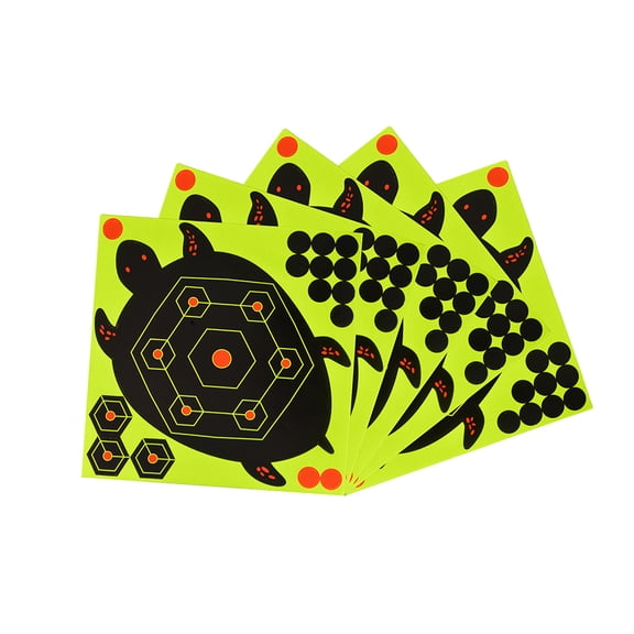 Black Adhesive Fluorescent Splatter Target Paper with Spider, Squirrel, Turtle Designs, Self-Adhesive Repair Patches Included, 10 Sheets per Pack