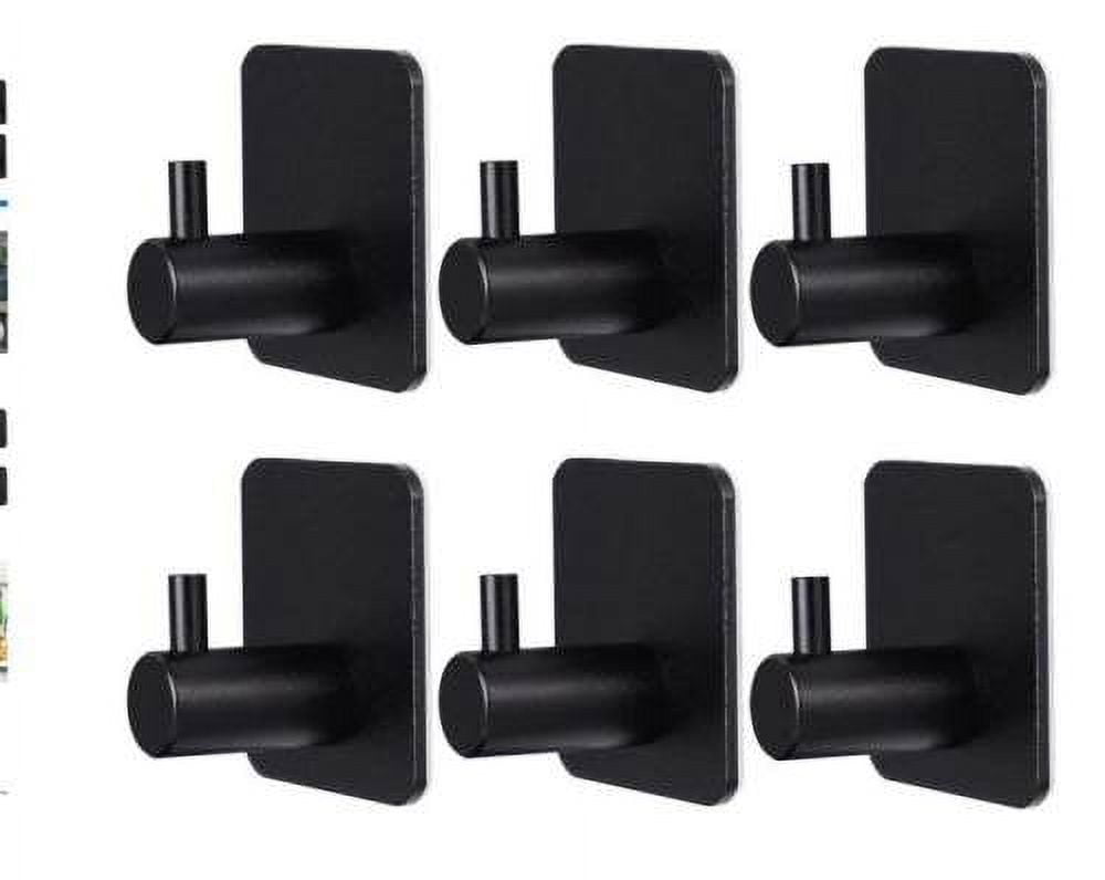 Black Adhesive Hooks 6 Pack , Heavy Duty Wall Hooks Aluminum Hooks